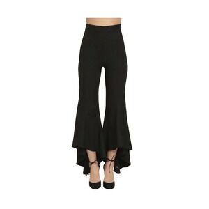 DO+BE Women's Black High-Lo High Waist Bell Bottom Flare Ruffle Hem Pants